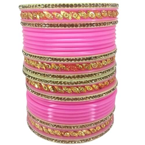 Tubelight Chuda Royal Pink Gold-Embellished Bridal Chuda