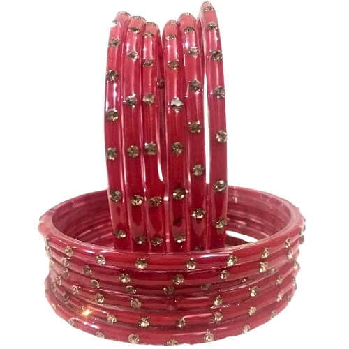 Piya sang 12-Pcs Crimson Sparkle Glass Bangles