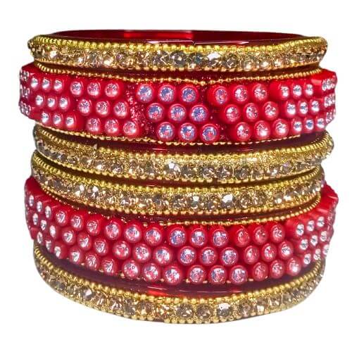 Bridal Red and Gold Stone-Studded Bangles Set