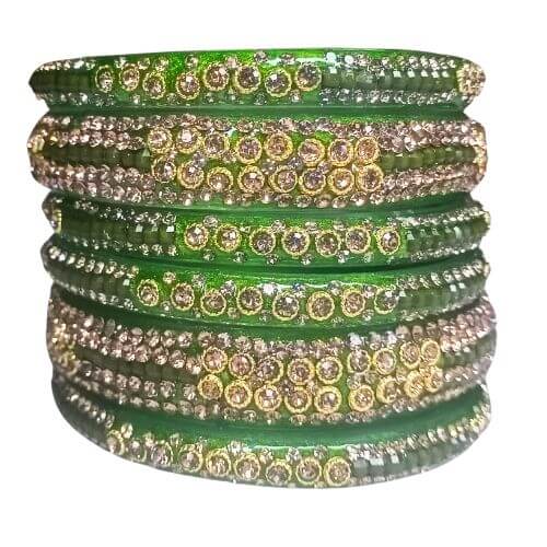 Elegant Figures and Gold Stone-Studded Bangles Set