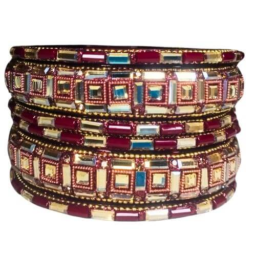 Traditional Red and Gold Mirror Work Bangle Set