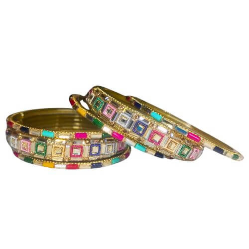 Traditional Red and Gold Mirror Work Bangle Set
