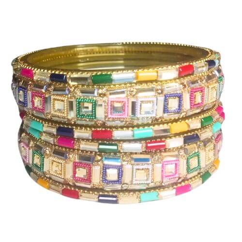 Traditional Red and Gold Mirror Work Bangle Set