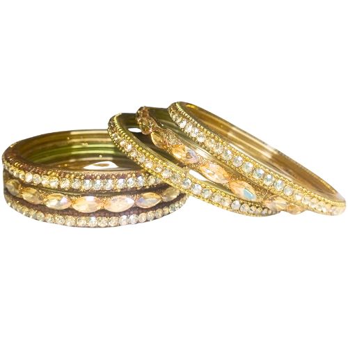  Gold Crystal Embellished Bangles Set