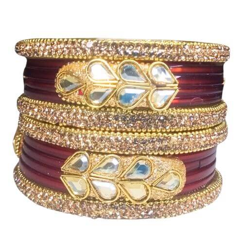  Maroon Kundan Embellished Bangle Set