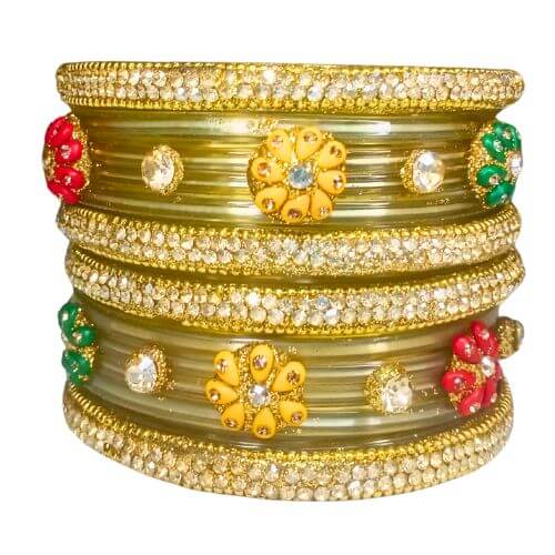 Multicolor Floral Gold Bridal Bangle Set
