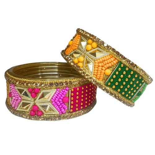 Colourful Moti Combining Velvet 2Pc Kada Set