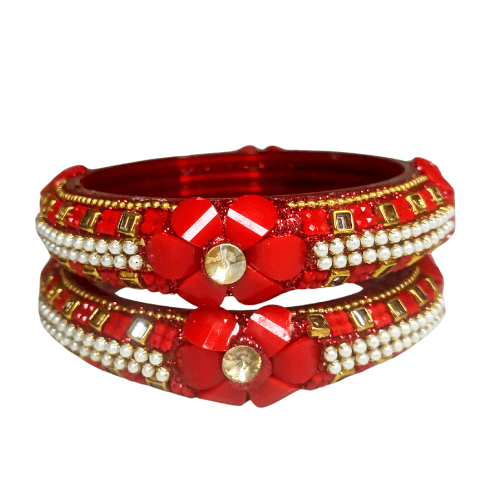 Stylish Floral Design  with Moti Glass Kada Set