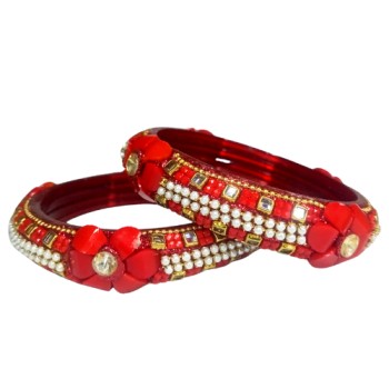 Stylish Floral Design  with Moti Glass Kada Set