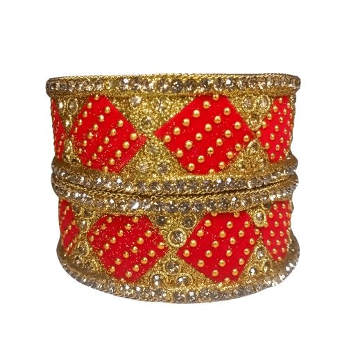 Designer 2pc Red Velvet Kada Worked With Golden Stones