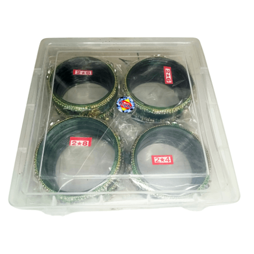 Silver & Green Floral Decorated 2pc Kangan