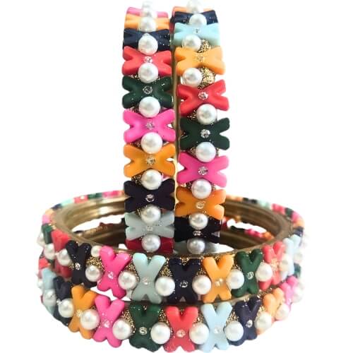 Candy Pop Bow Pearl 4-Piece Bangle Stack