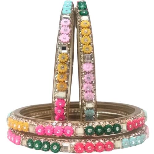 Elegant Bloom Crystal Multicolor 4-Piece Bangles