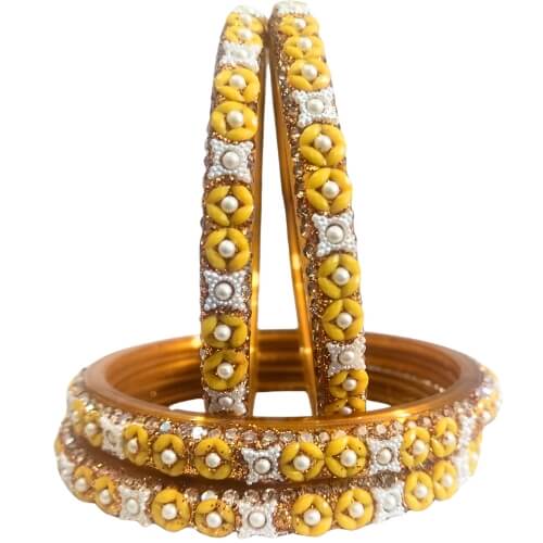 Sunflower Pearl Embellished Traditional 4-Piece Bangles