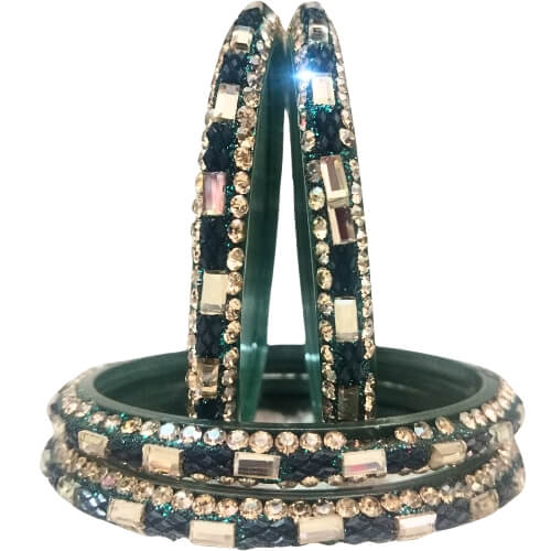 Opulent Emerald Crystal 4-Piece Bangles 