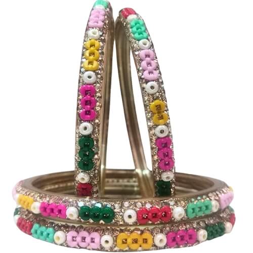 Opulent Multicolor Crystal Beaded 4-Piece Bangles