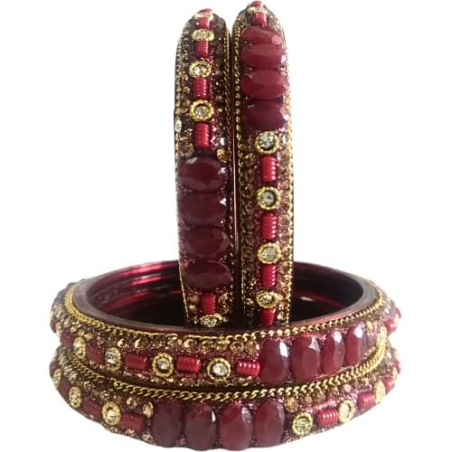 Regal Ruby & Gold Designer 4-Piece Bangles