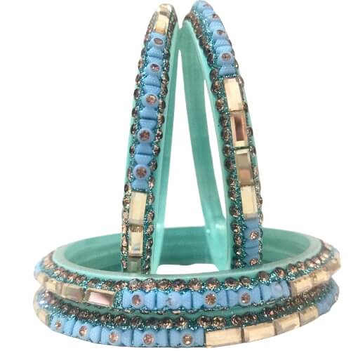 Turquoise Crystal and Mirror Embellished 4-Piece Bangles