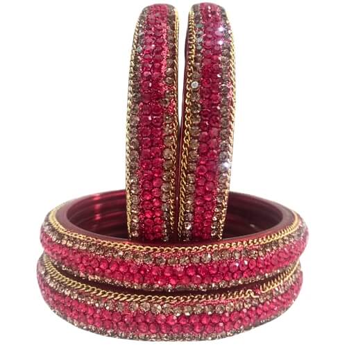 Glam Red Crystal Party Wear 4-Piece Bangles Set