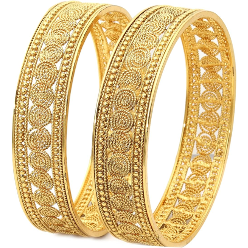 2 Pcs Golden Metal Bangles Set