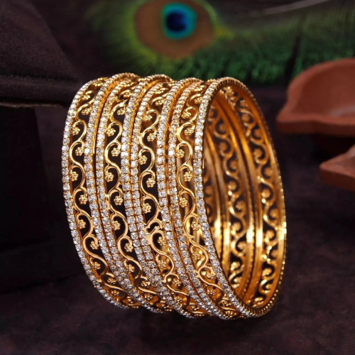 4 Pcs Golden Metal Bangles Set