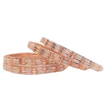 Stylish Rose Gold Metal with Stone Work Bangles Set