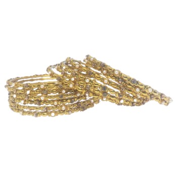 Moti and Stone lashed Gold Metal -12 PCs Bangle Set