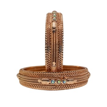 Rose Gold Plated Royal Style Broad Antique Kada Set