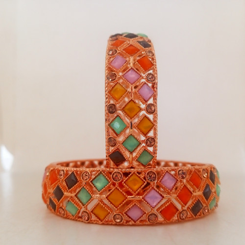 Royal Style Broad rose Gold Stone Kada Set