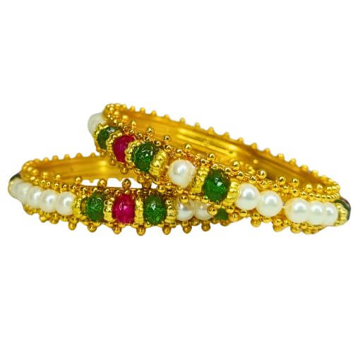 Multicoloured Pearl and Stone Studded Bangle