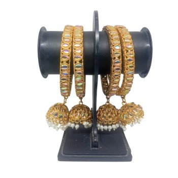 Stylish Metal Jhumka Latkan Metal Bangles Set 