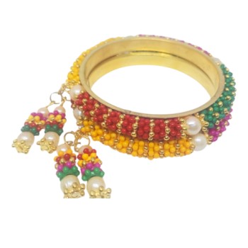 Design 215 Alloy Metal with Plastic beads Pearl Latkan Bangles Set